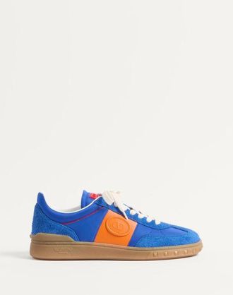 Valentino Garavani Upvillage Low Top Trainer In Crust Leather And Nylon Man ACID BLUETTE/PUMPKIN/CORAL 40.5