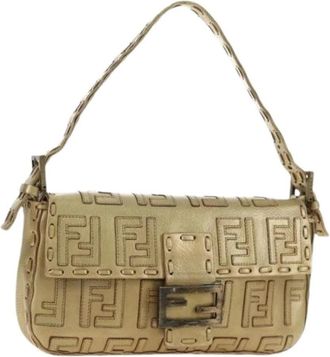 Fendi Pre-owned Vintage Zucca Schoudertas - Dames - Vintage Schoudertas - Beige - ONE Size - Leer - Vintage