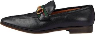 Gucci Leather Grosgrain Trim Dress Loafers Black Red 759473-AACOT-1084