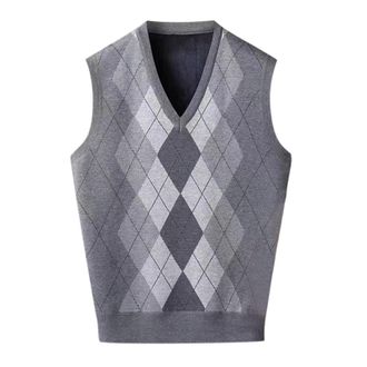 Generic Seeveless Jumpers for Men UK Knitted Gilets Mens V Neck Knitted Waistcoats Checkered Sweater Vest Pullover Knitwear Classic Knit Tank Tops for Mens Au