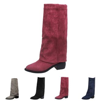 Generic Womens Knee High Boots Wide Calf Pointed Toe Boots Women Classic Straight Leg Bootie Wide Fit Western Boot Slip On Low Block Boot Autumn Outdoor Booti