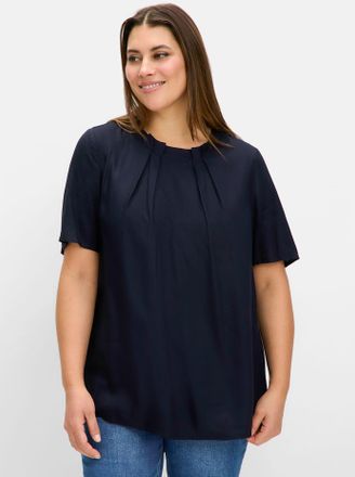 Sheego Longbluse SHEEGO, Damen, Gr. 40, blau (tiefblau), 100% Viskose, unifarben, Rundhals, Blusen Longbluse