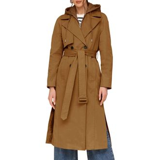 Avec Les Filles Double Breasted Trench Coat with Hooded Quilted Dickey in Coco at Nordstrom Rack, Size Medium