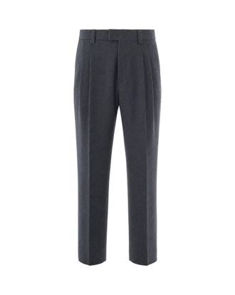 Paolo Pecora Grey Viscose-Blend Melange Straight-Leg Pants