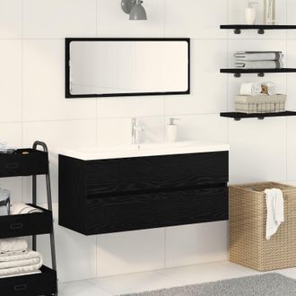 Berkfield Home Sink Cabinet with Built-in Basin Black Oak Engineered Wood