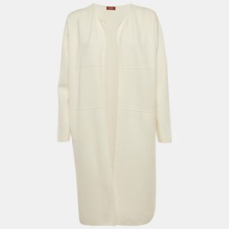 Max Mara White Stretch Knit Open Front Long Cardigan