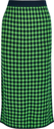 Guest In Residence Gingham Silk and Linen-blend Midi Skirt - Green - XS (UK6 / XS)