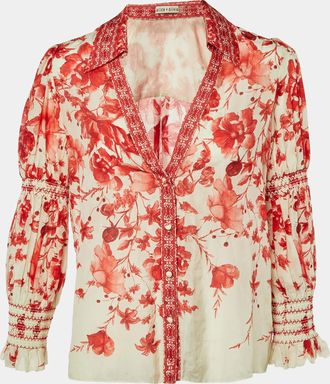 Alice & Olivia Alice + Olivia Red Printed Cotton & Silk Button Front Blouse