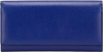 Valextra Blue Leather Long Wallet (Bi-Fold) (Pre-Owned)