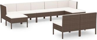 vidaXL Set Muebles De Jard&iacute;n 9 Pzas Y Cojines Rat&aacute;n Sint&eacute;tico Marr&oacute;n Vidaxl