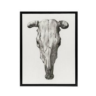 Artery8 Skull of a Cow Pencil Drawing Bernard Vintage Framed Canvas Wall Art in White | Size: W24 x H32