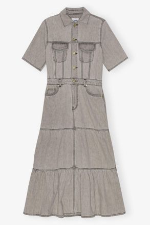 Ganni Grey Future Long Denim Dress - Size 10/12 Organic Cotton