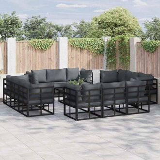 vidaXL Conjunto De Sof&aacute; De Jard&iacute;n Con Coj&iacute;n 12 Pcs Negro Aluminio Vidaxl