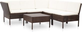 vidaXL Set Muebles De Jard&iacute;n 6 Piezas Y Cojines Rat&aacute;n Sint&eacute;tico Marr&oacute;n Vidaxl