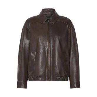 Max Mara Bomber-ge&iuml;nspireerde Nappa Jas - Dames - Jassen - Bruin - Maat: 2XS Leer