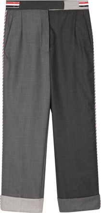 Thom Browne two-tone straight trousers - women - Wool/Cupro - 40 - Grey