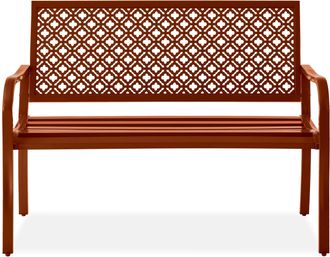 Best Choice Products Indoor Outdoor Steel Garden Bench w/ Geometric Backrest, Foot Levelers