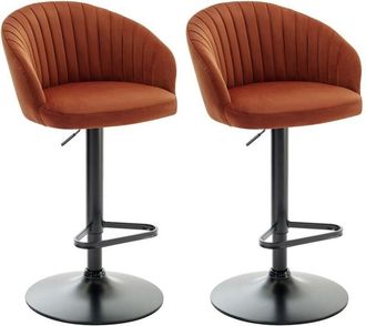 Vente-Unique Vente-unique - Sgabello da bar Altezza regolabile in Velluto e Metallo Nero Terracotta - Lotto di 2 - doraliz