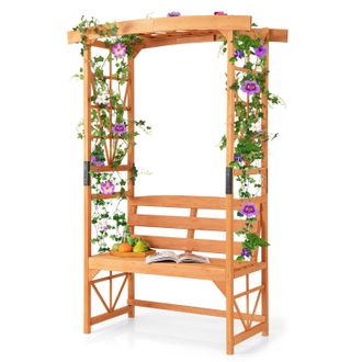 Costway Costway Patio Garden Arbor Garden Archway Wooden Outdoor Bench w/ Pergola in Orange