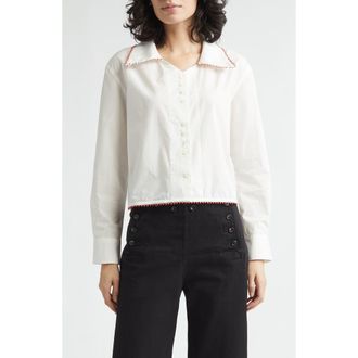Bode Redbud Cotton Poplin Button-Up Shirt in White at Nordstrom, Size X-Large