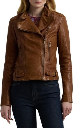 Lauren Ralph Lauren Leather Moto Jacket in Dark Walnut at Nordstrom, Size 10