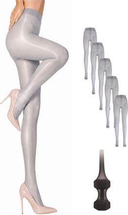 Lechery 5-Pack Glossy Semi-Sheer Opaque Ladder Resistant Party Evening Tights for Women in Grey at Nordstrom, Size Large/x-Large