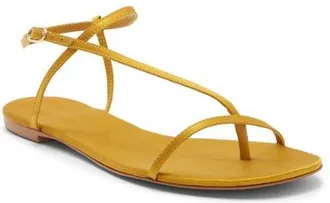 Reformation Pina Flat Sandal in Honey Mustard Satin at Nordstrom, Size 8.5