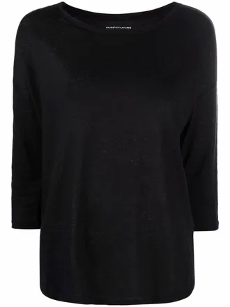 Majestic Filatures Top in misto lino con maniche a 3/4 - Nero