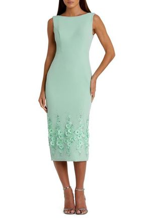 Mac Duggal Crepe Sleeveless Midi Dress With Flower Beading in Sage at Nordstrom, Size 16