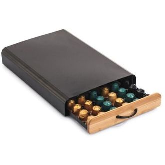 MSV Caj&oacute;n De Almacenamiento Para C&aacute;psulas Nespresso Dise&ntilde;o Industrial Bamb&uacute; Y Acero Elie Negro Mate Msv