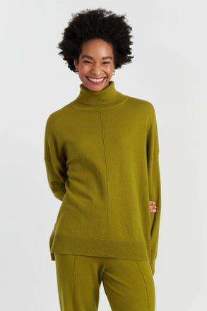 Chinti and Parker Olive Wool-Cashmere Relaxed Rollneck Sweater