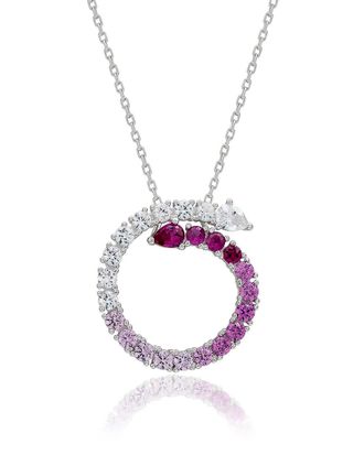 Suzy Levian Silver 2.00 Ct. Tw. Diamond & Pink Sapphire Circle Journey Pendant