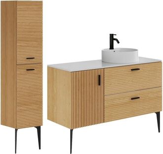 VENTE-UNIQUE.COM Conjunto de ba&ntilde;o efecto madera color natural claro