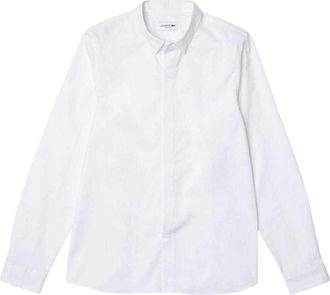 Lacoste Heren Poplin Slim overhemd met verborgen sluiting (Wit)