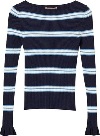 Twinset Geribbelde Stretch Viscose Trui - Dames - Ronde hals truien - Blauw - L - Truien & Vesten