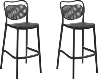 Beliani Beliani - Set of 2 Bar Chairs Plastic Retro Weather Resistant Indoor and Outdoor Use Black Celleno