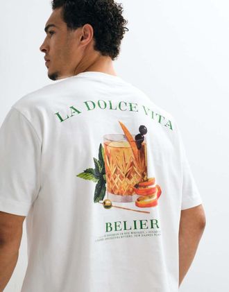 B&eacute;lier T-shirt bianco sporco con stampa grafica vintage sul retro