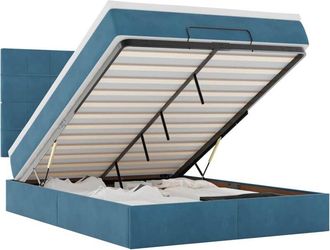 vidaXL Estructura De Cama Otomana Con Colchones Azul Oscuro 140x200 Cm Vidaxl