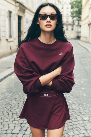 Alo | Accolade Crewneck Neck Pullover Top in Burgundy Red, Size: Small