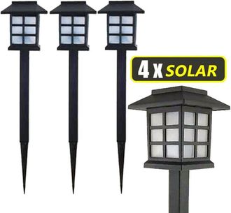 Trade Shop Trade Shop - 4 Luces Led Estilo Farol De Jard&iacute;n Con Estacas Y Carga Solar, 38 X 9 X 9 Cm