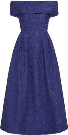Rebecca Vallance Helene textured off-shoulder midi dress - women - Nylon/Polyester - 4 - Blue