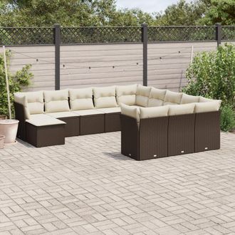 vidaXL Set De Sof&aacute;s De Jard&iacute;n Y Cojines 12 Pzas Rat&aacute;n Sint&eacute;tico Marr&oacute;n Vidaxl