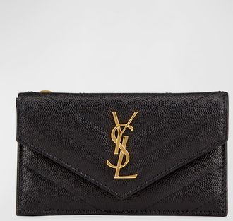 Saint Laurent YSL Monogram Flap Card Case in Grained Leather