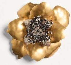 Valentino Garavani Jardin Aquatique Brooch In Metal, Fabric And Shells Woman ANTIQUE BRASS UNI