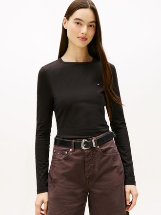 Tommy Jeans Langarmshirt TOMMY JEANS TJW SLIM JERSEY LS TEE, Damen, Gr. XL (42), schwarz, Single Jersey, Obermaterial: 95% Baumwolle, 5% Elasthan, slim fit, Shirt