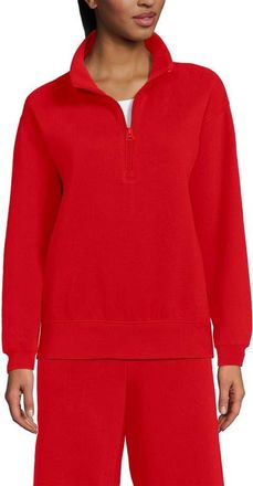 Lands End Serious Sweats Relaxed Quarter Zip Pullover Sweatshirt in Coral Red at Nordstrom, Size X-Large