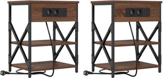 vidaXL Vidaxl - Cabinete de Noche con Estación de Carga 2 pcs Marrón roble