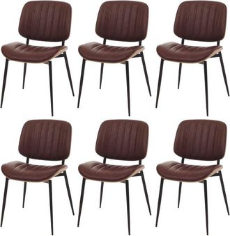 Hhg Hhg - Juego De 6 Sillas De Comedor 182, Silla De Cocina Silla, Madera Curvada Imitaci&oacute;n Cuero Oeko-tex Mvg, Natural, Vintage Marr&oacute;n