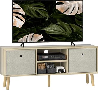 OEM Mueble De Tv Para Televisores De Hasta 50 Pulgadas Con 2 Cajones De Tela Y Estantes Abiertos Madera Y Beige