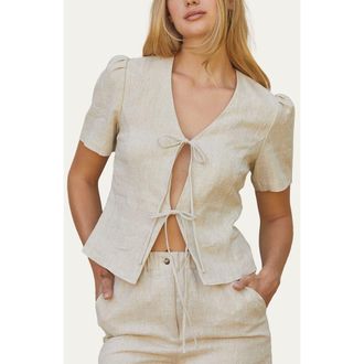 Crescent Tie Front Linen Top in Oatmeal at Nordstrom, Size X-Small Short